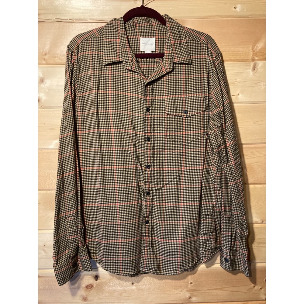 Anerican Eagle Plaid Button-Up Shirt, Size Large